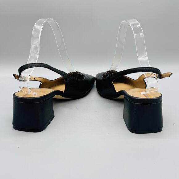 Sam Edelman Shoes Womens 7.5 Black Leather Slingback Block Heel Pumps Dress - Picture 6 of 11